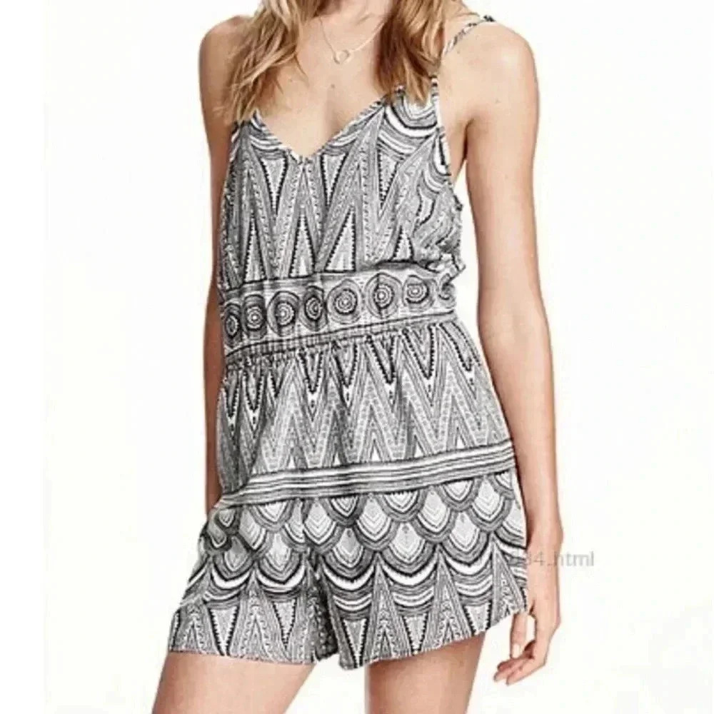 H&M Navy & White Printed Romper